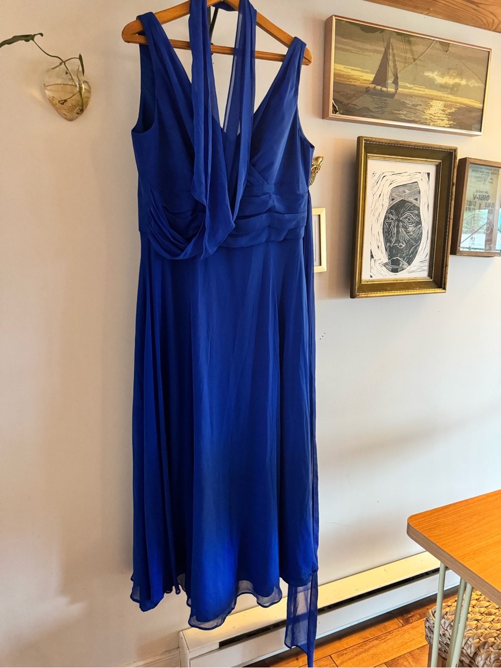David’s Bridal Bridesmaid or Elegant Royal Blue Sleeveless Chiffon Dress